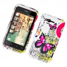 Hard Plastic Rubber Feel Design Case for HTC Rhyme/Bliss 6330 - Dual Pink Butterfly