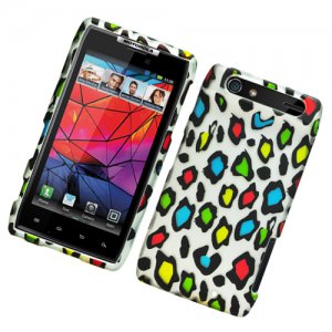 Hard Plastic Rubber Feel Design Case for Motorola Droid RAZR XT912 - Colorful Leopard