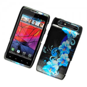 Hard Plastic Rubber Feel Design Case for Motorola Droid RAZR XT912 - Four Blue Flowers