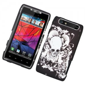 Hard Plastic Rubber Feel Design Case for Motorola Droid RAZR XT912 - Black Skull and Angels