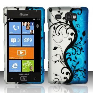 Hard Plastic Rubber Feel Design Case for Samsung Focus Flash i677 (AT&T) - Silver and Blue Vines