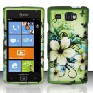 Hard Plastic Rubber Feel Design Case for Samsung Focus Flash i677 - Green Flowers and Butterfly