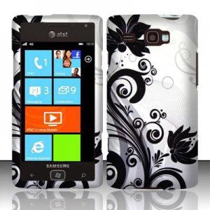 Hard Plastic Rubber Feel Design Case for Samsung Focus Flash i677 (AT&T) - Silver and Black Vines