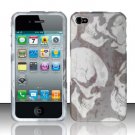 Hard Plastic Rubber Feel Design Case for Apple iPhone 4/4S - White Skulls