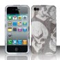 Hard Plastic Rubber Feel Design Case for Apple iPhone 4/4S - White Skulls