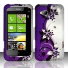 Hard Plastic Rubber Feel Design Case for HTC Radar 4G - Silver and Purple Vines