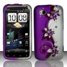 Hard Plastic Rubber Feel Design Case for HTC Sensation 4G - Silver and Purple Vines