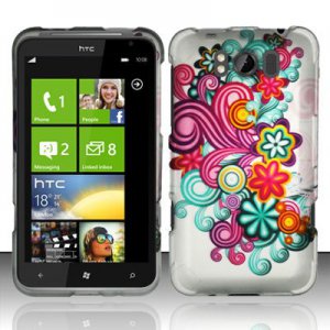 Hard Plastic Rubber Feel Design Case for HTC Titan X310e - Purple and Blue Flowers