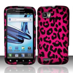 Hard Plastic Rubber Feel Design Case for Motorola Atrix 2 MB865 - Hot Pink Leopard