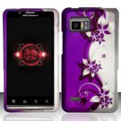 Hard Plastic Rubber Feel Design Case for Motorola Droid Bionic Targa XT875 - Silver and Purple Vines