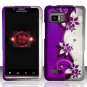 Hard Plastic Rubber Feel Design Case for Motorola Droid Bionic Targa XT875 - Silver and Purple Vines