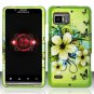 Hard Plastic Rubber Feel Design Case for Motorola Droid Bionic Targa - Green Flowers and Butterfly