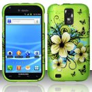 Hard Plastic Rubber Feel Design Case for Samsung Galaxy S II/Hercules - Green Flowers and Butterfly