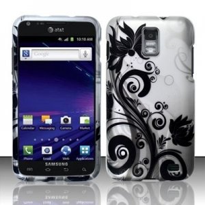 Hard Plastic Rubber Feel Design Case for Samsung Galaxy S II Skyrocket (AT&T) - Silver & Black Vines