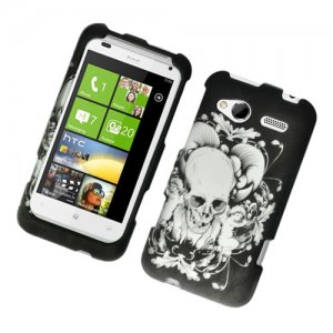 Hard Plastic Rubber Feel Design Case for HTC Radar 4G - Black Skull and Angels