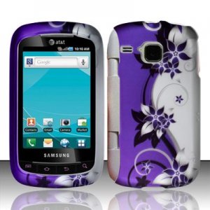 Hard Plastic Rubber Feel Design Case for Samsung DoubleTime i857 - Silver and Purple Vines