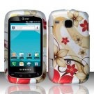 Hard Plastic Rubber Feel Design Case for Samsung DoubleTime i857 - Red and Gold Flowers
