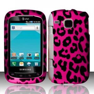 Hard Plastic Rubber Feel Design Case for Samsung DoubleTime i857 - Hot Pink Leopard