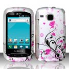 Hard Plastic Rubber Feel Design Case for Samsung DoubleTime i857 - Silver and Pink Flowers