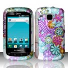Hard Plastic Rubber Feel Design Case for Samsung DoubleTime i857 - Purple and Blue Flowers