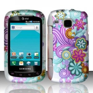 Hard Plastic Rubber Feel Design Case for Samsung DoubleTime i857 - Purple and Blue Flowers