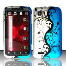 Hard Plastic Rubber Feel Design Case for Motorola Atrix 2 MB865 - Silver and Blue Vines