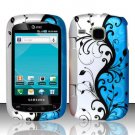 Hard Plastic Rubber Feel Design Case for Samsung DoubleTime i857 - Silver and Blue Vines