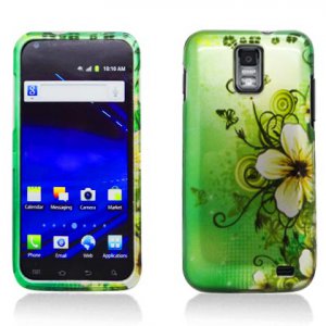 Hard Plastic Design Case for Samsung Galaxy S II Skyrocket i727 (AT&T) - Green Flowers & Butterfly