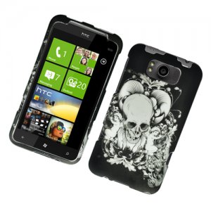 Hard Plastic Rubber Feel Design Case for HTC Titan X310e - Black Skull and Angels