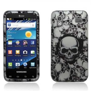 Hard Plastic Rubber Feel Design Case for Samsung Captivate Glide 4G - White Skulls