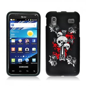 Hard Plastic Rubber Feel Design Case for Samsung Captivate Glide 4G - Cross Skulls