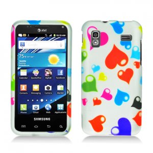 Hard Plastic Rubber Feel Design Case for Samsung Captivate Glide 4G - Rainbow Hearts