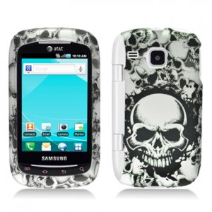 Hard Plastic Rubber Feel Design Case for Samsung DoubleTime i857 - White Skulls