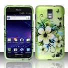 Hard Plastic Rubber Feel Design Case for Samsung Galaxy S II Skyrocket - Green Flowers & Butterfly