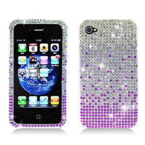 Hard Plastic Bling Rhinestone Design Case for Apple iPhone 4/4S - Purple Waterfall