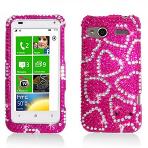 Hard Plastic Bling Rhinestone Design Case for HTC Radar 4G - Hot Pink Hearts