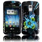 Hard Plastic Design Case for LG Enlighten VS700/Optimus Slider LS700 - Black and Blue Flower