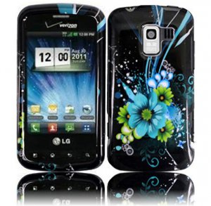 Hard Plastic Design Case for LG Enlighten VS700/Optimus Slider LS700 - Black and Blue Flower