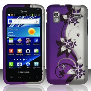 Hard Plastic Rubber Feel Design Case for Samsung Captivate Glide 4G - Silver and Purple Vines