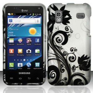 Hard Plastic Rubber Feel Design Case for Samsung Captivate Glide 4G - Silver and Black Vines