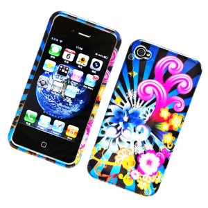 Hard Plastic Glossy Design Cover Case for Apple iPhone 4/4S - Colorful Blossom