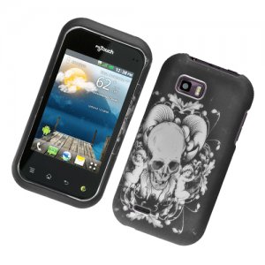 Hard Plastic Rubber Feel Design Case for LG myTouch Q C800/Maxx Q - Skull and Angels