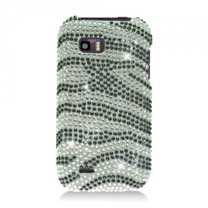 Hard Plastic Bling Rhinestone Design Case for LG myTouch Q C800/Maxx Q - Silver and Black Zebra