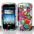 Hard Plastic Rubber Feel Design Case for LG Enlighten VS700/Optimus Slider - Purple & Blue Flowers