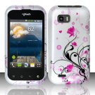 Hard Plastic Rubber Feel Design Case for LG myTouch Q C800/Maxx Q - Silver and Pink Flowers