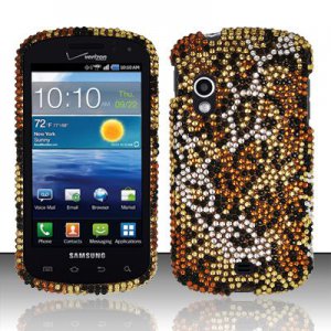 Hard Plastic Bling Rhinestone Design Case for Samsung Stratosphere i405 - Golden Cheetah