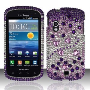 Hard Plastic Bling Rhinestone Design Case for Samsung Stratosphere i405 - Purple and Silver
