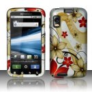 Hard Plastic Rubber Feel Design Case for Motorola Atrix 4G MB860 - Red and Gold Flowers