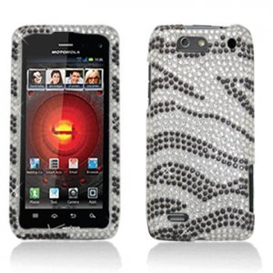 Hard Plastic Bling Rhinestone Design Case for Motorola Droid 4 XT894 - Silver & Black Zebra