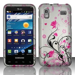 Hard Plastic Rubber Feel Design Case for Samsung Captivate Glide 4G - Silver and Pink Flowers